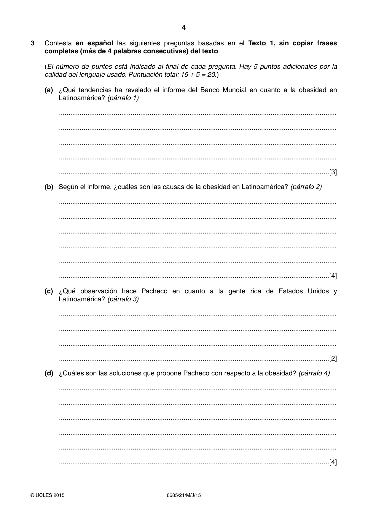 Cambridge A Level Spanish - Language (AS Level only) 8685 2015 May/June Paper 2 · Variant 1 question paper, page 4 of 8