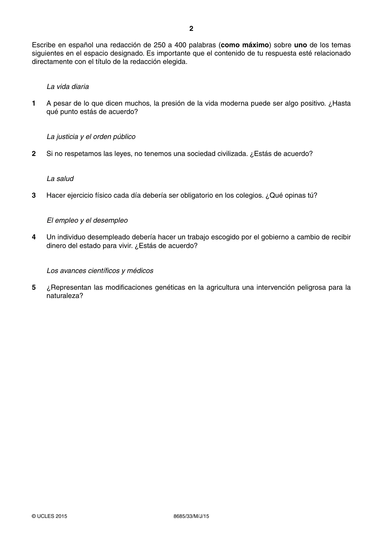 Cambridge A Level Spanish - Language (AS Level only) 8685 2015 May/June Paper 3 · Variant 3 question paper, page 2 of 8