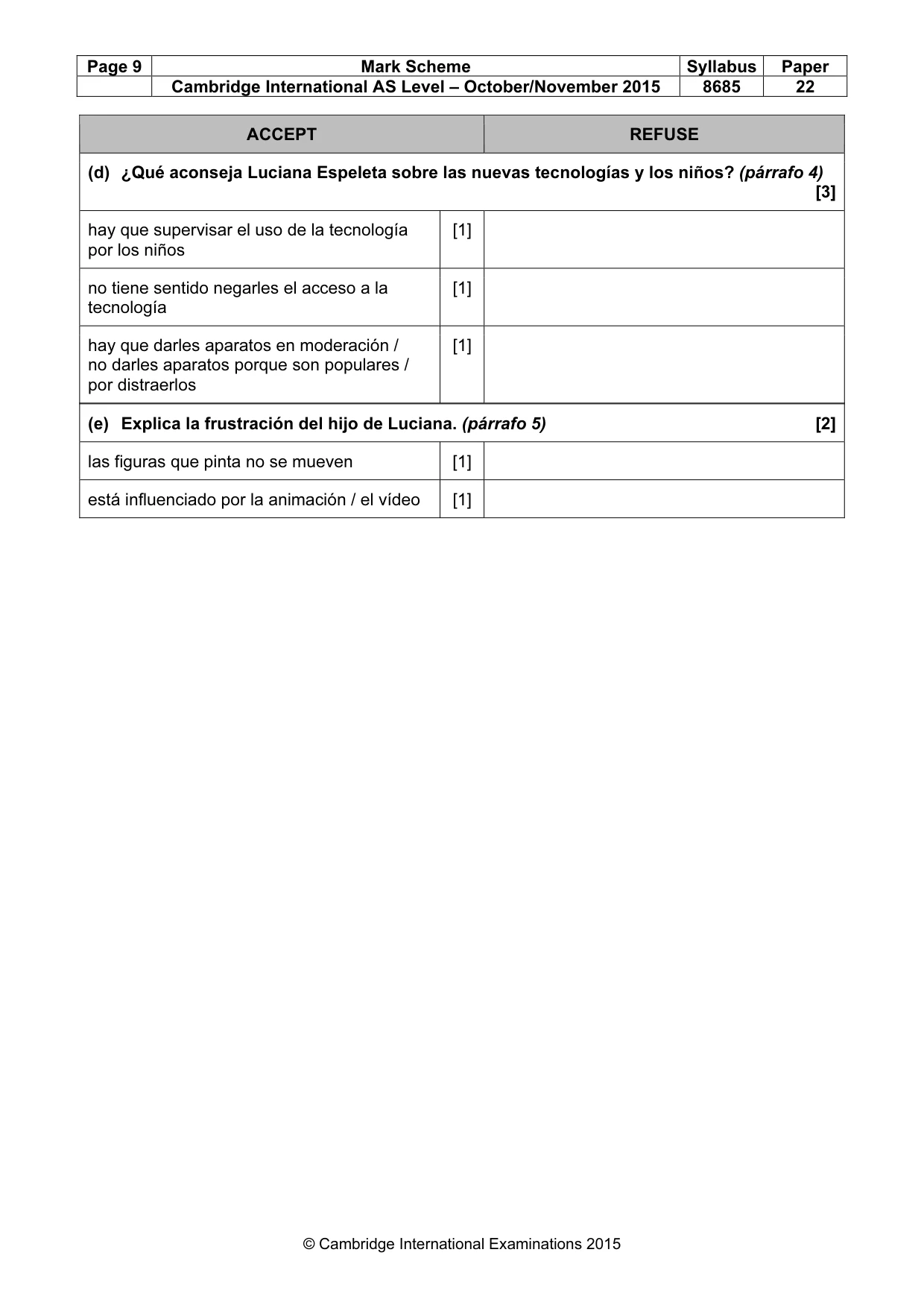 Mark scheme, page 9 of 12
