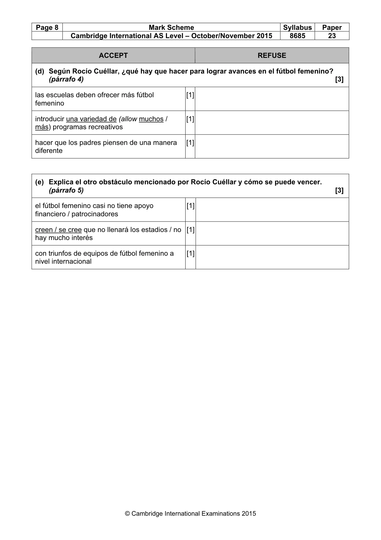 Mark scheme, page 8 of 11