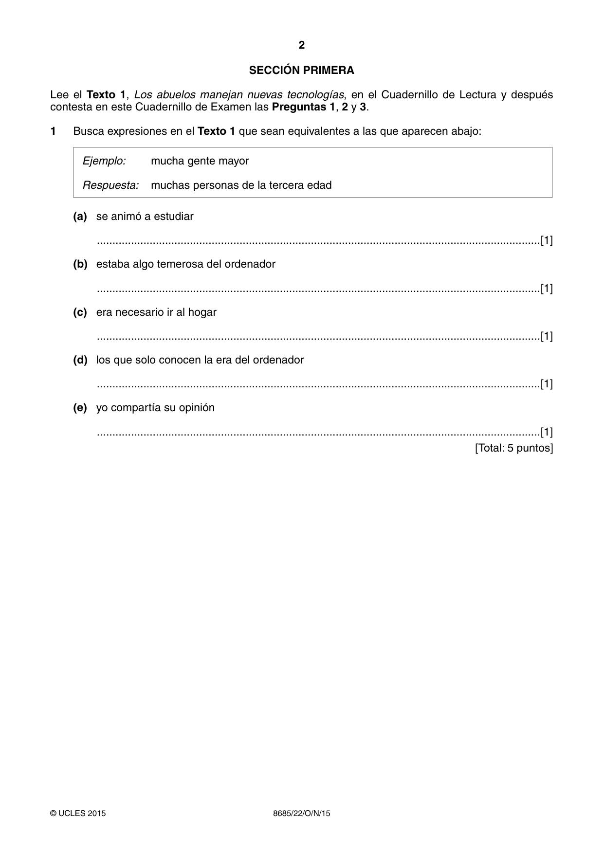 Cambridge A Level Spanish - Language (AS Level only) 8685 2015 Oct/Nov Paper 2 · Variant 2 question paper, page 2 of 8