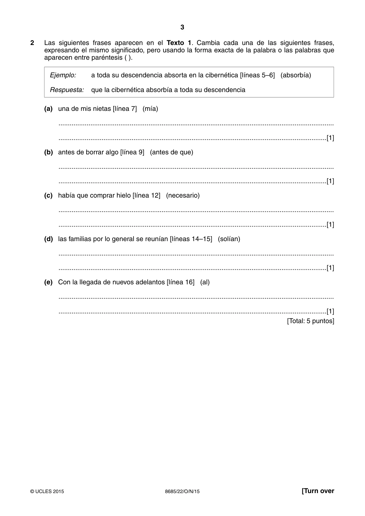 Cambridge A Level Spanish - Language (AS Level only) 8685 2015 Oct/Nov Paper 2 · Variant 2 question paper, page 3 of 8