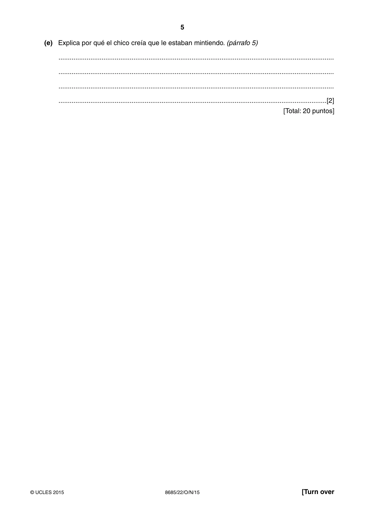 Cambridge A Level Spanish - Language (AS Level only) 8685 2015 Oct/Nov Paper 2 · Variant 2 question paper, page 5 of 8
