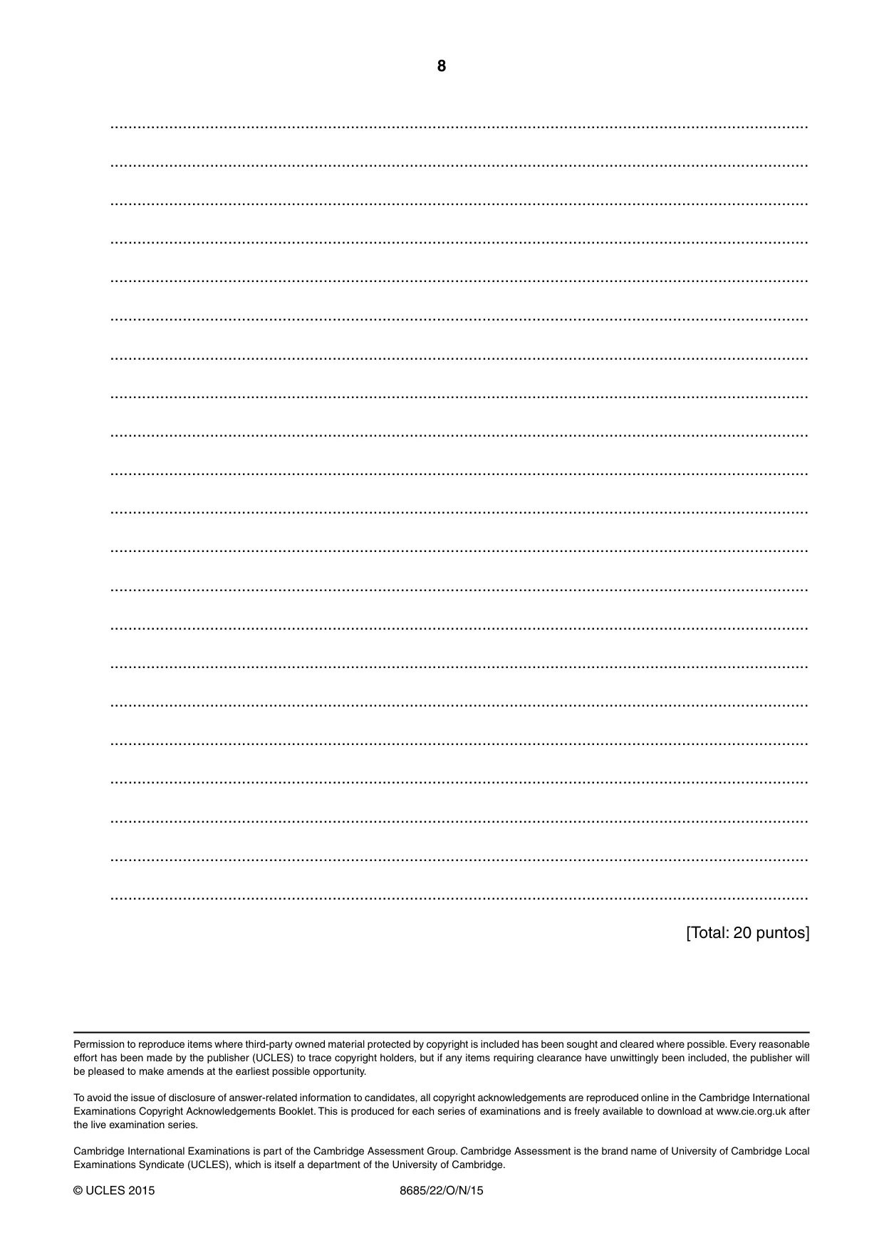 Cambridge A Level Spanish - Language (AS Level only) 8685 2015 Oct/Nov Paper 2 · Variant 2 question paper, page 8 of 8