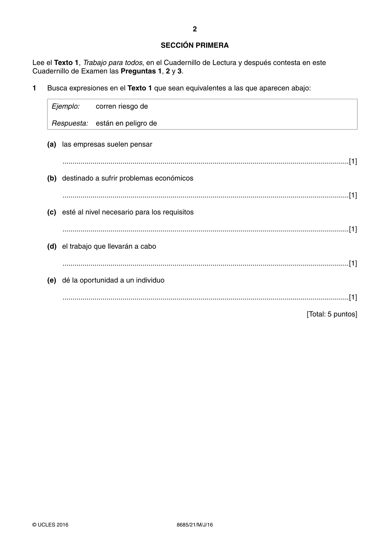 Cambridge A Level Spanish - Language (AS Level only) 8685 2016 May/June Paper 2 · Variant 1 question paper, page 2 of 8