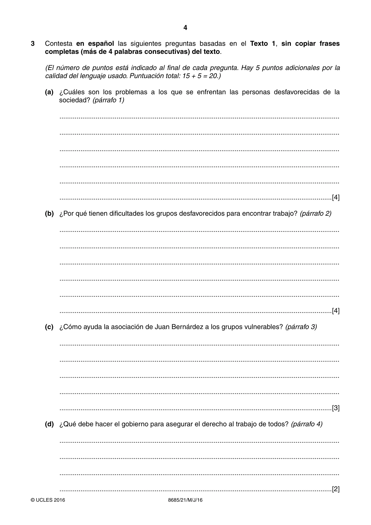 Cambridge A Level Spanish - Language (AS Level only) 8685 2016 May/June Paper 2 · Variant 1 question paper, page 4 of 8