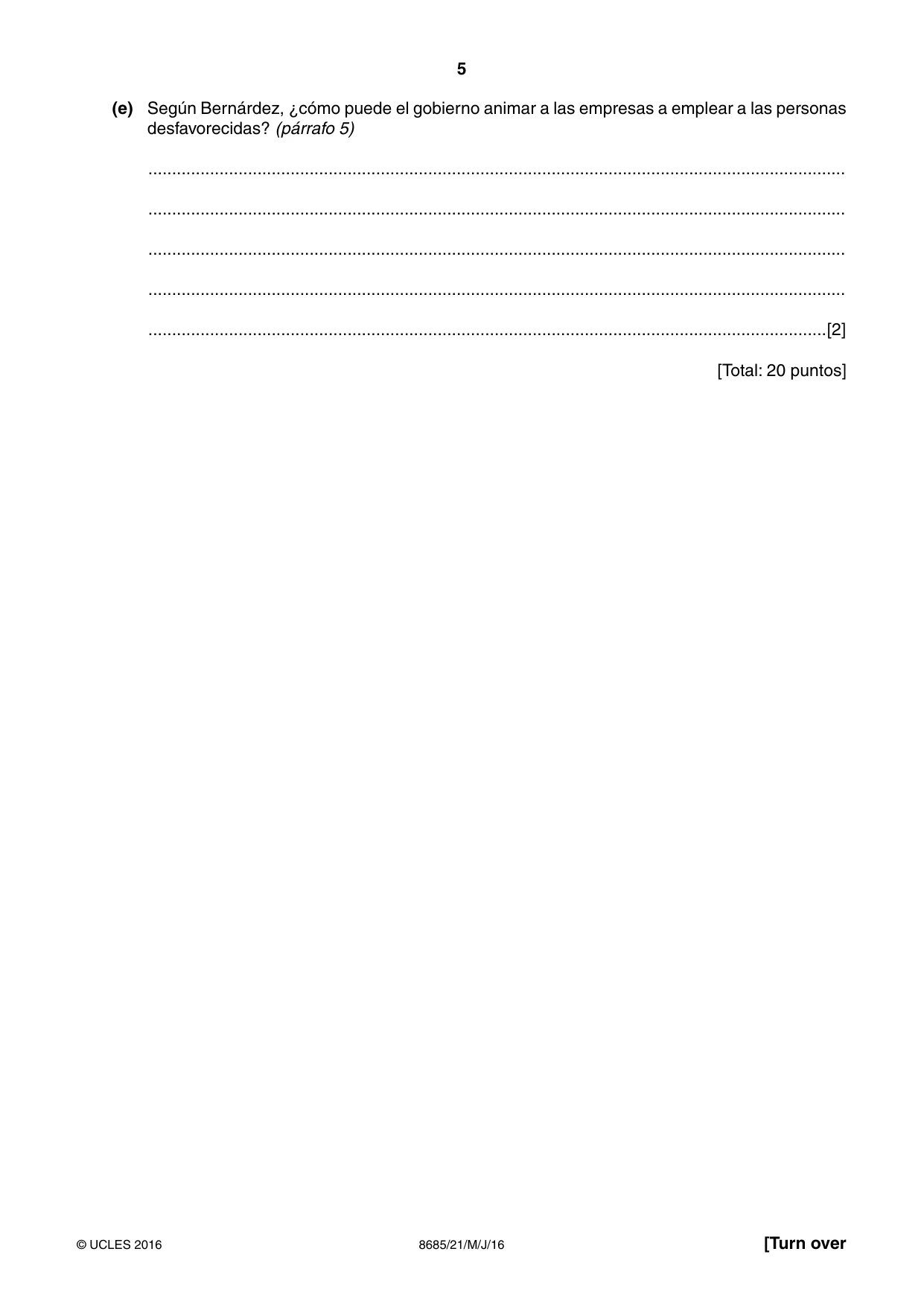 Cambridge A Level Spanish - Language (AS Level only) 8685 2016 May/June Paper 2 · Variant 1 question paper, page 5 of 8