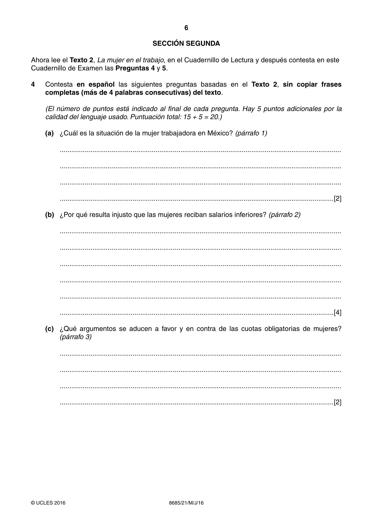 Cambridge A Level Spanish - Language (AS Level only) 8685 2016 May/June Paper 2 · Variant 1 question paper, page 6 of 8