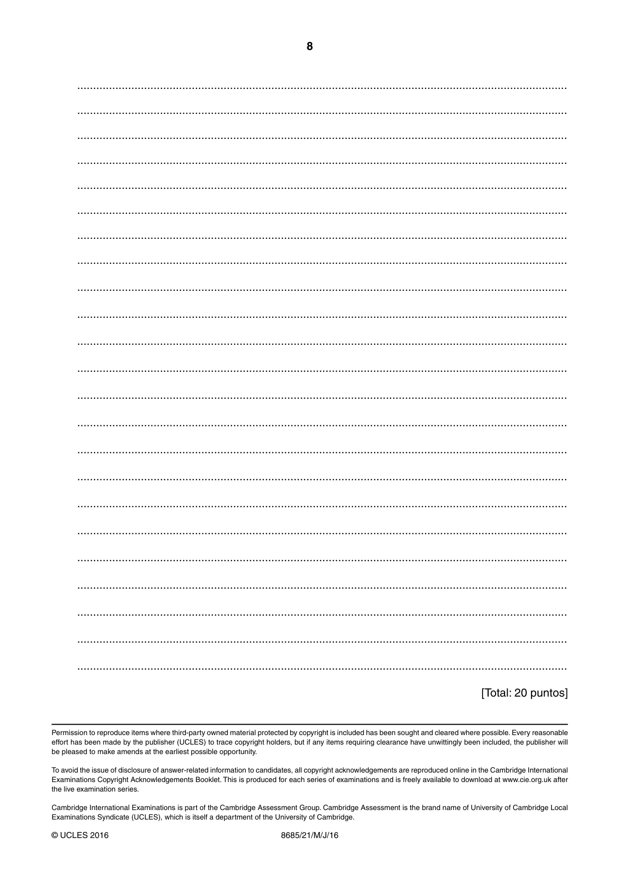 Cambridge A Level Spanish - Language (AS Level only) 8685 2016 May/June Paper 2 · Variant 1 question paper, page 8 of 8