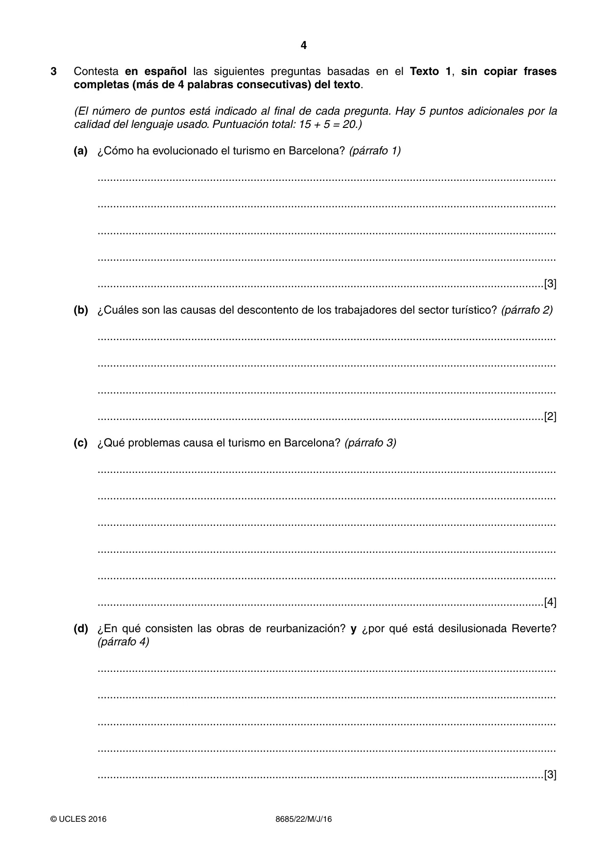 Cambridge A Level Spanish - Language (AS Level only) 8685 2016 May/June Paper 2 · Variant 2 question paper, page 4 of 8