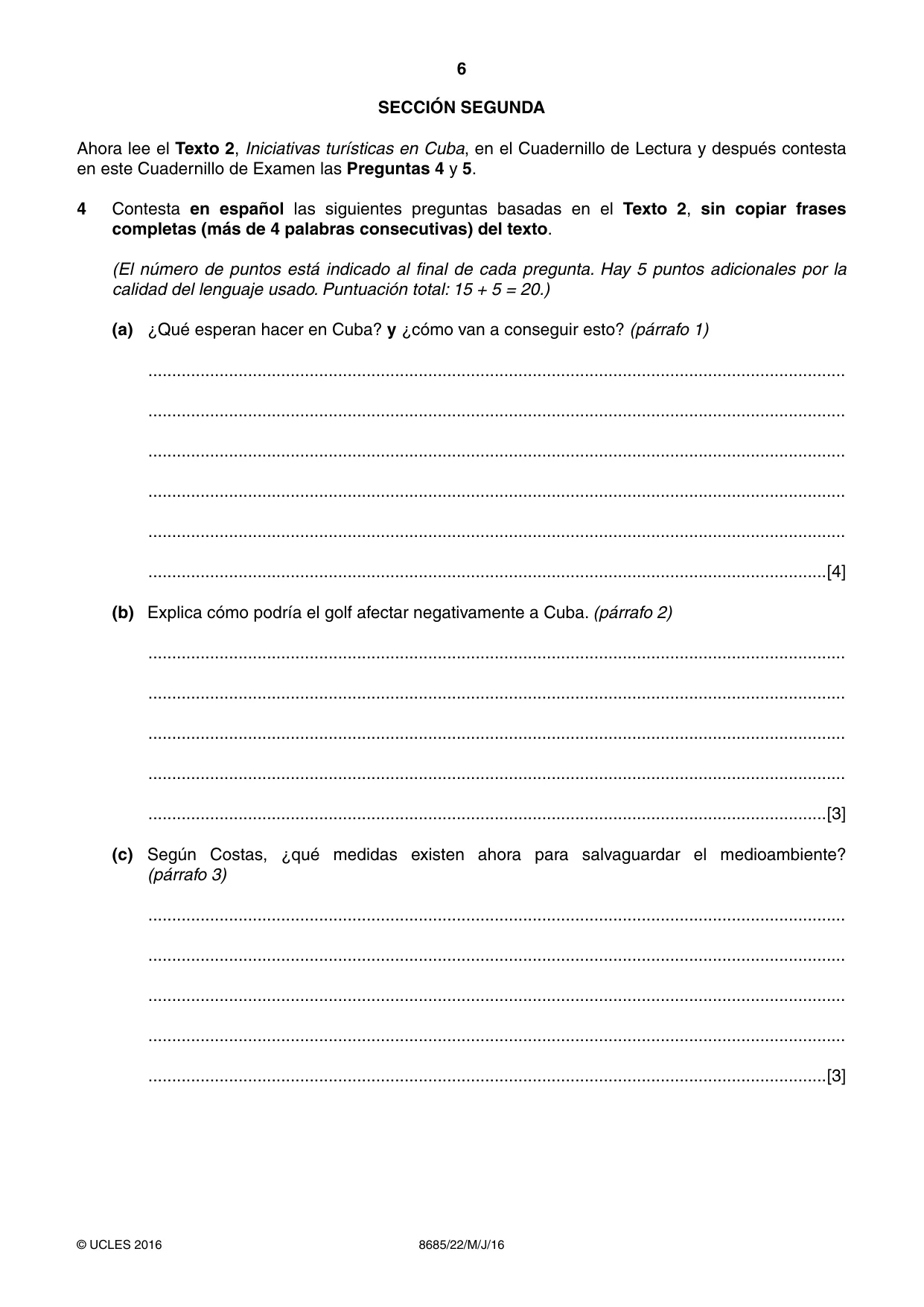 Cambridge A Level Spanish - Language (AS Level only) 8685 2016 May/June Paper 2 · Variant 2 question paper, page 6 of 8