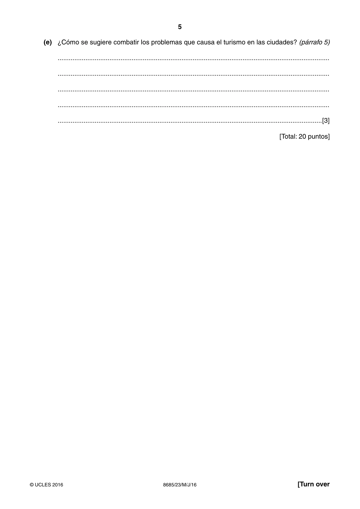 Cambridge A Level Spanish - Language (AS Level only) 8685 2016 May/June Paper 2 · Variant 3 question paper, page 5 of 8