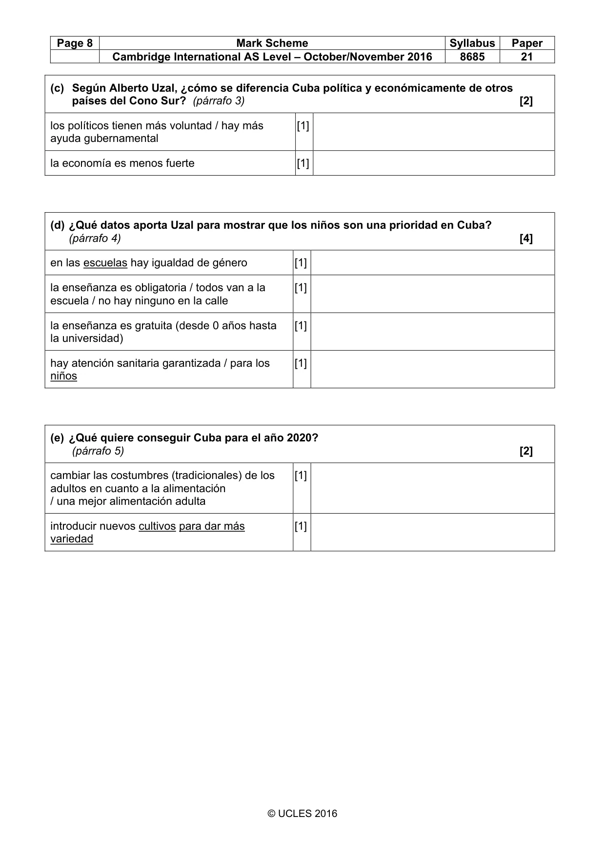 Mark scheme, page 8 of 11