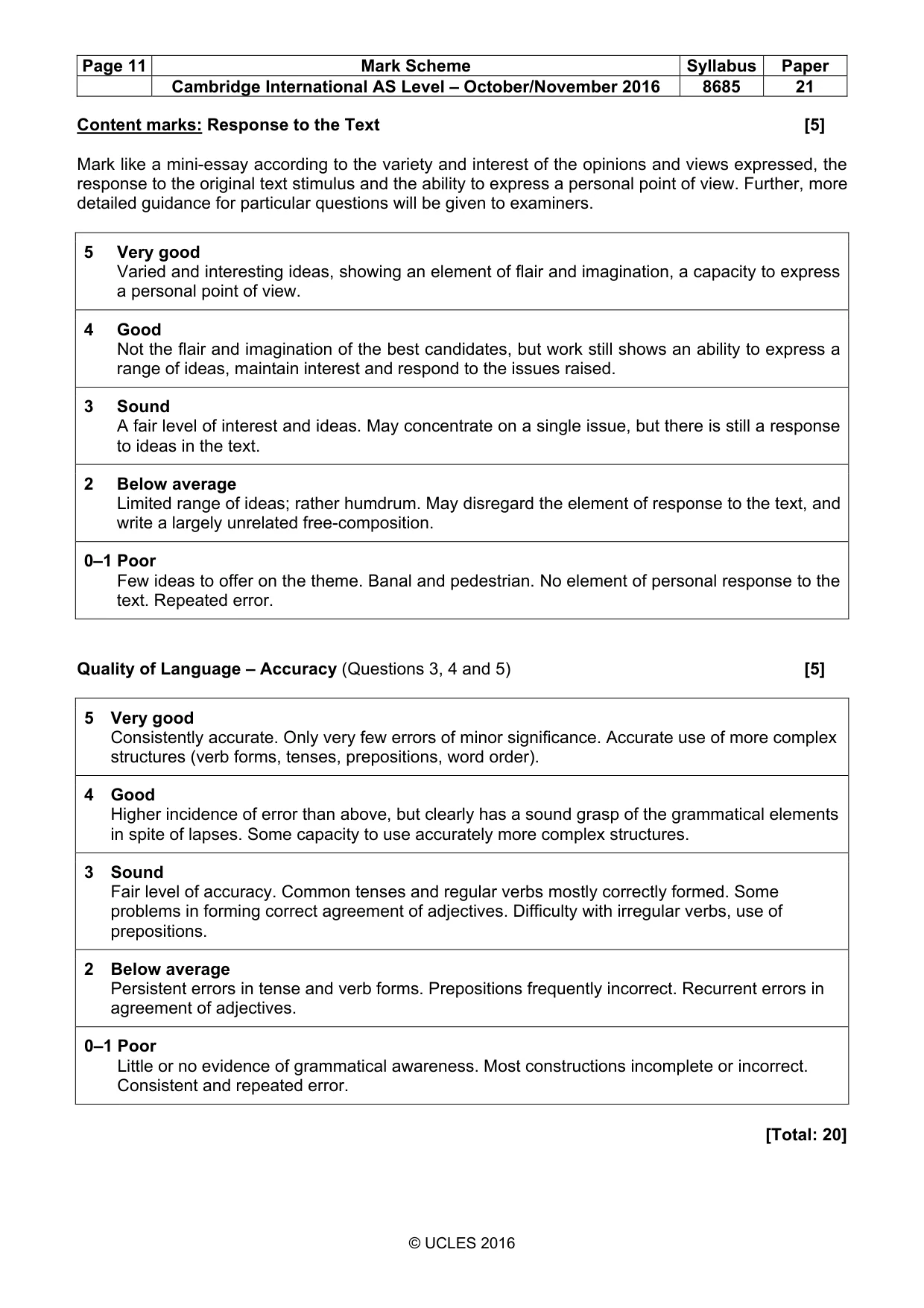 Mark scheme, page 11 of 11