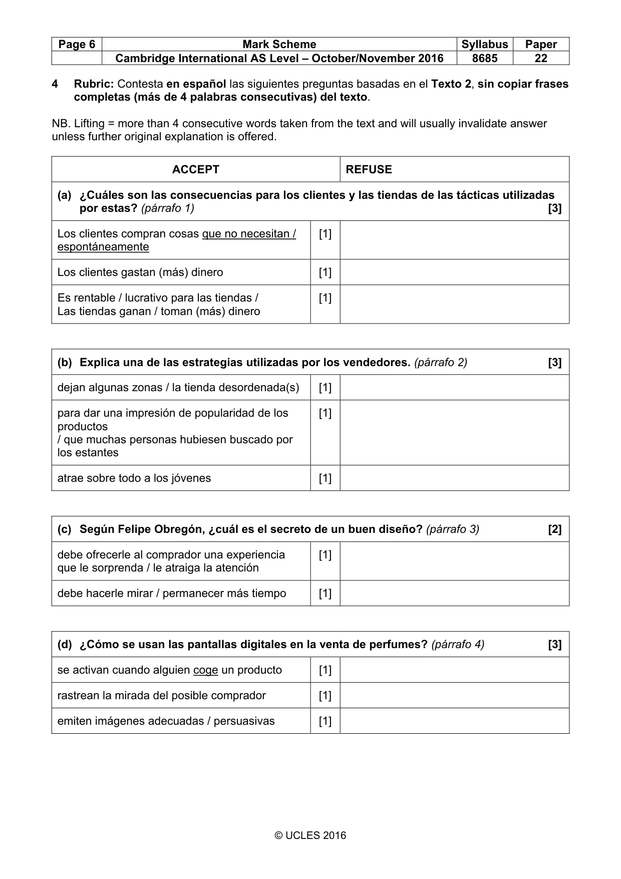 Mark scheme, page 6 of 10