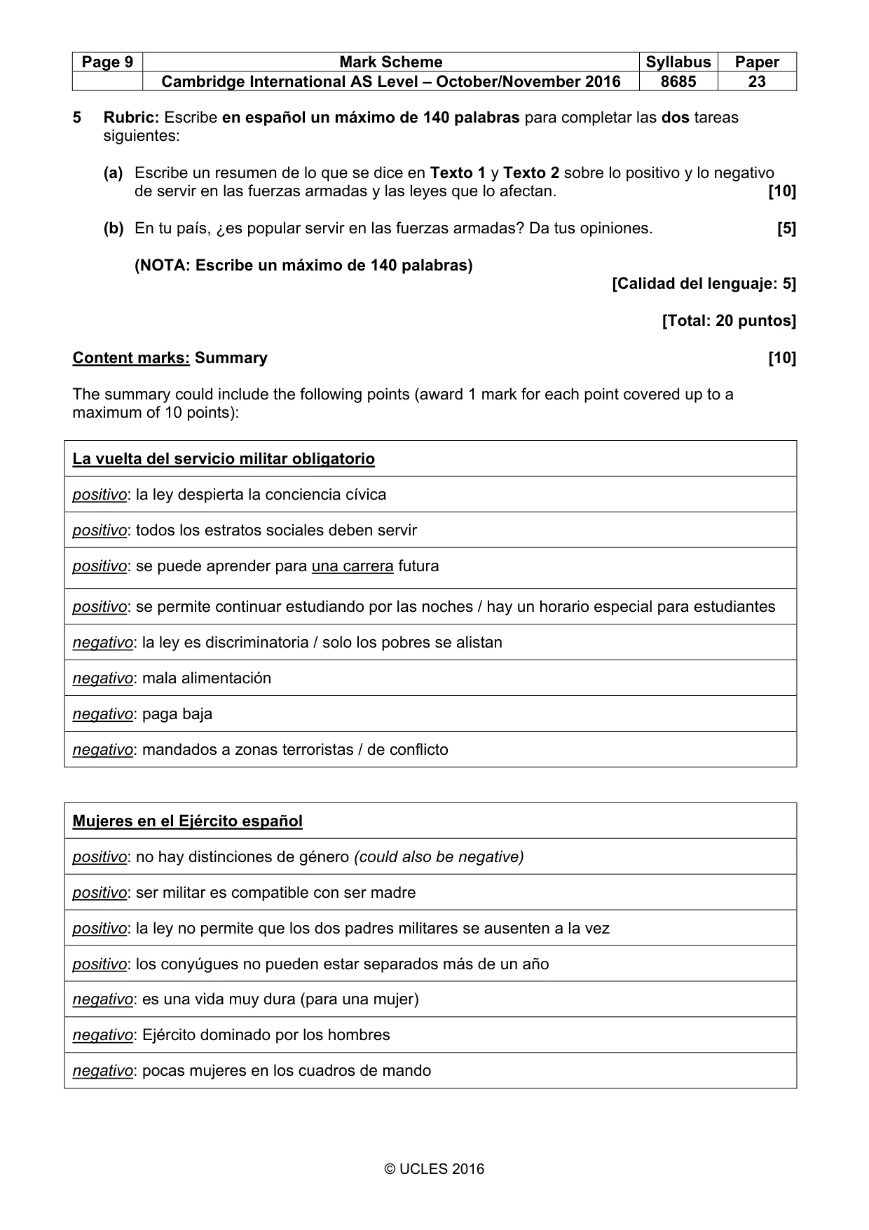 Mark scheme, page 9 of 10