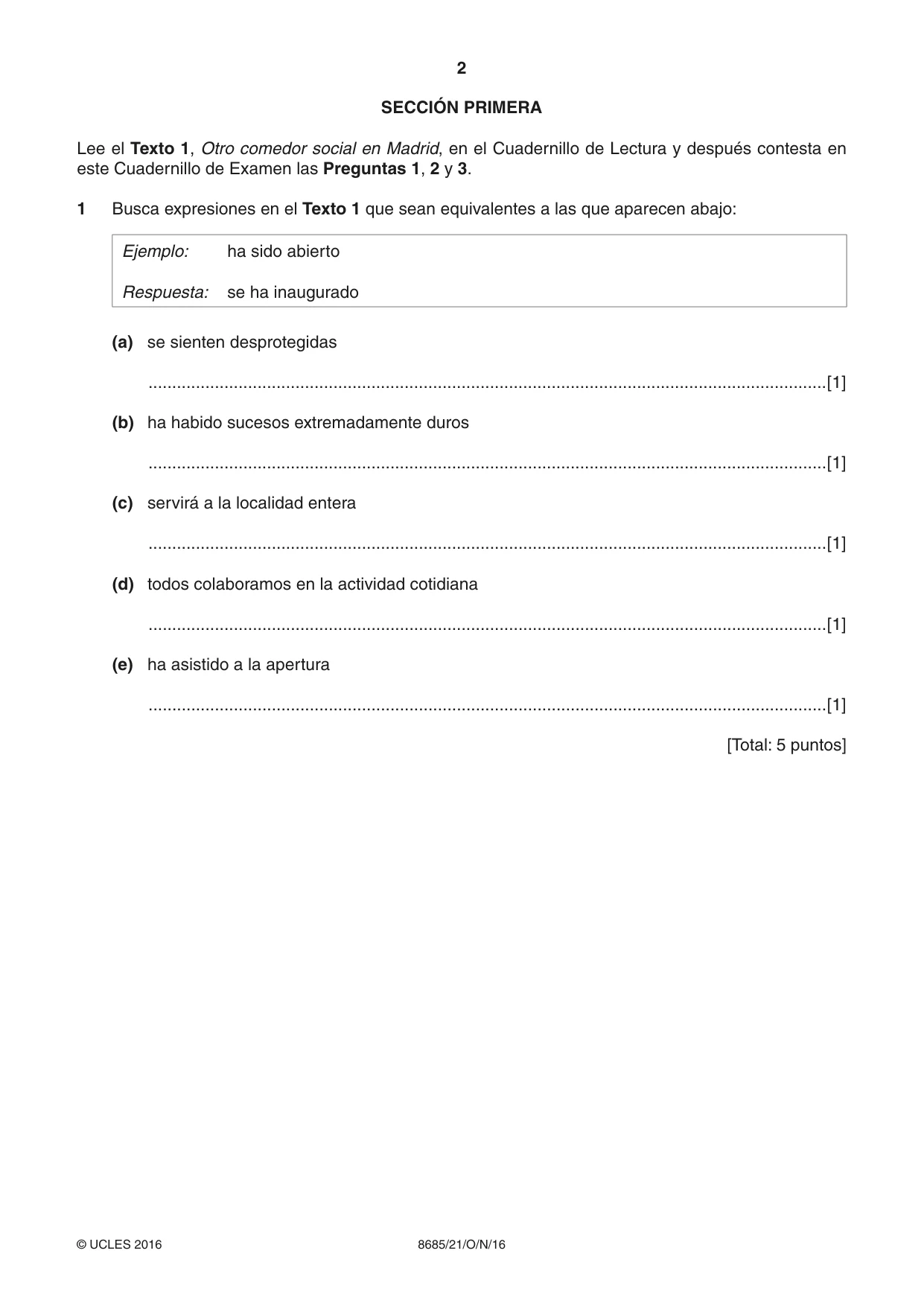 Cambridge A Level Spanish - Language (AS Level only) 8685 2016 Oct/Nov Paper 2 · Variant 1 question paper, page 2 of 8