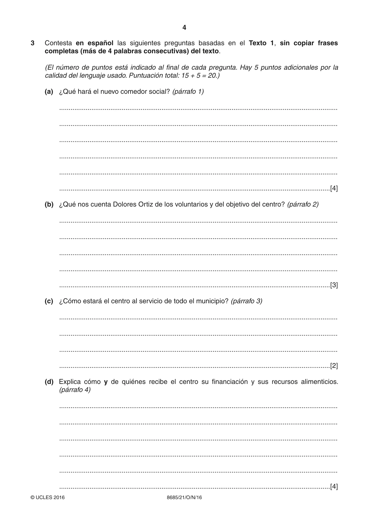 Cambridge A Level Spanish - Language (AS Level only) 8685 2016 Oct/Nov Paper 2 · Variant 1 question paper, page 4 of 8