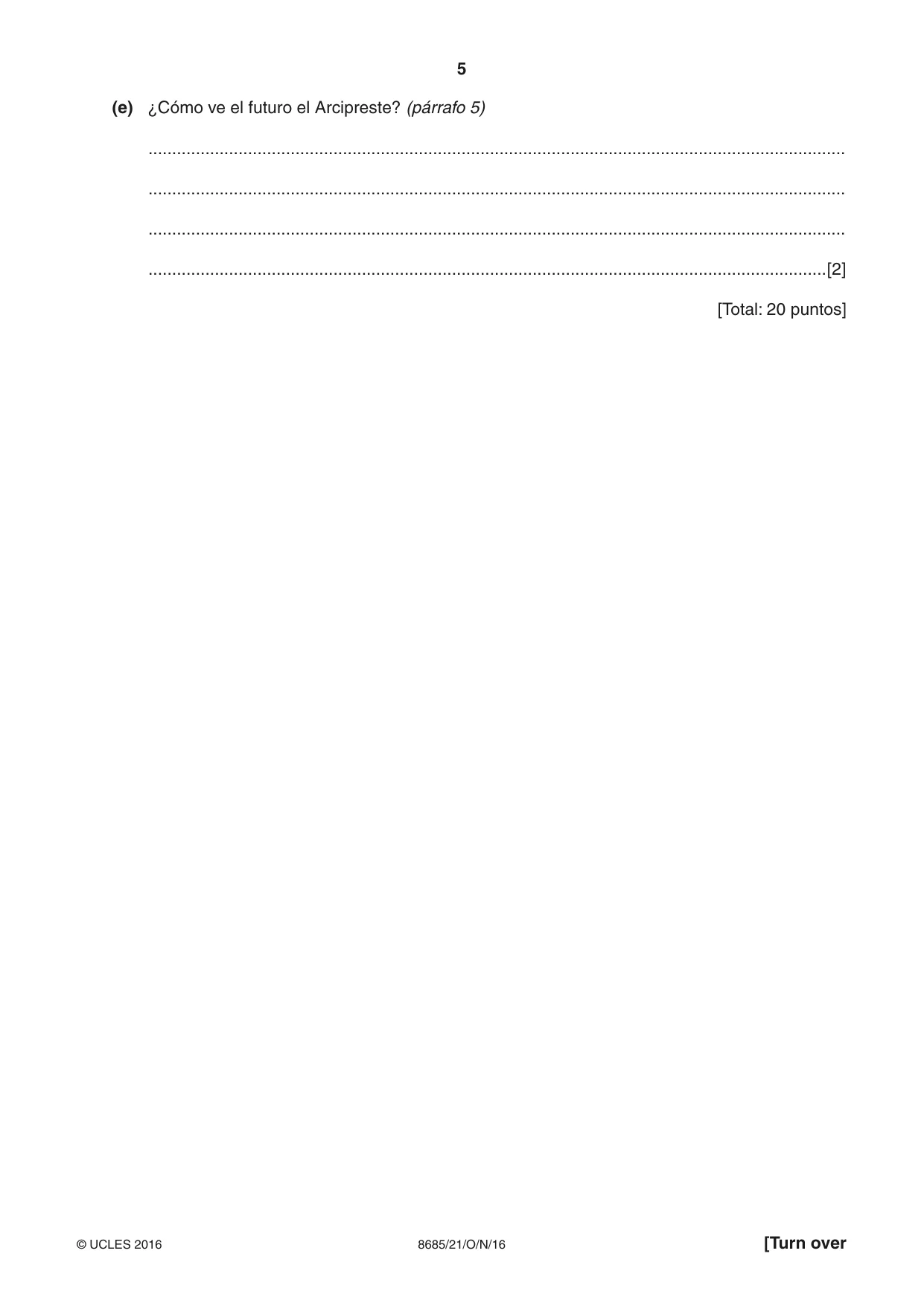 Cambridge A Level Spanish - Language (AS Level only) 8685 2016 Oct/Nov Paper 2 · Variant 1 question paper, page 5 of 8