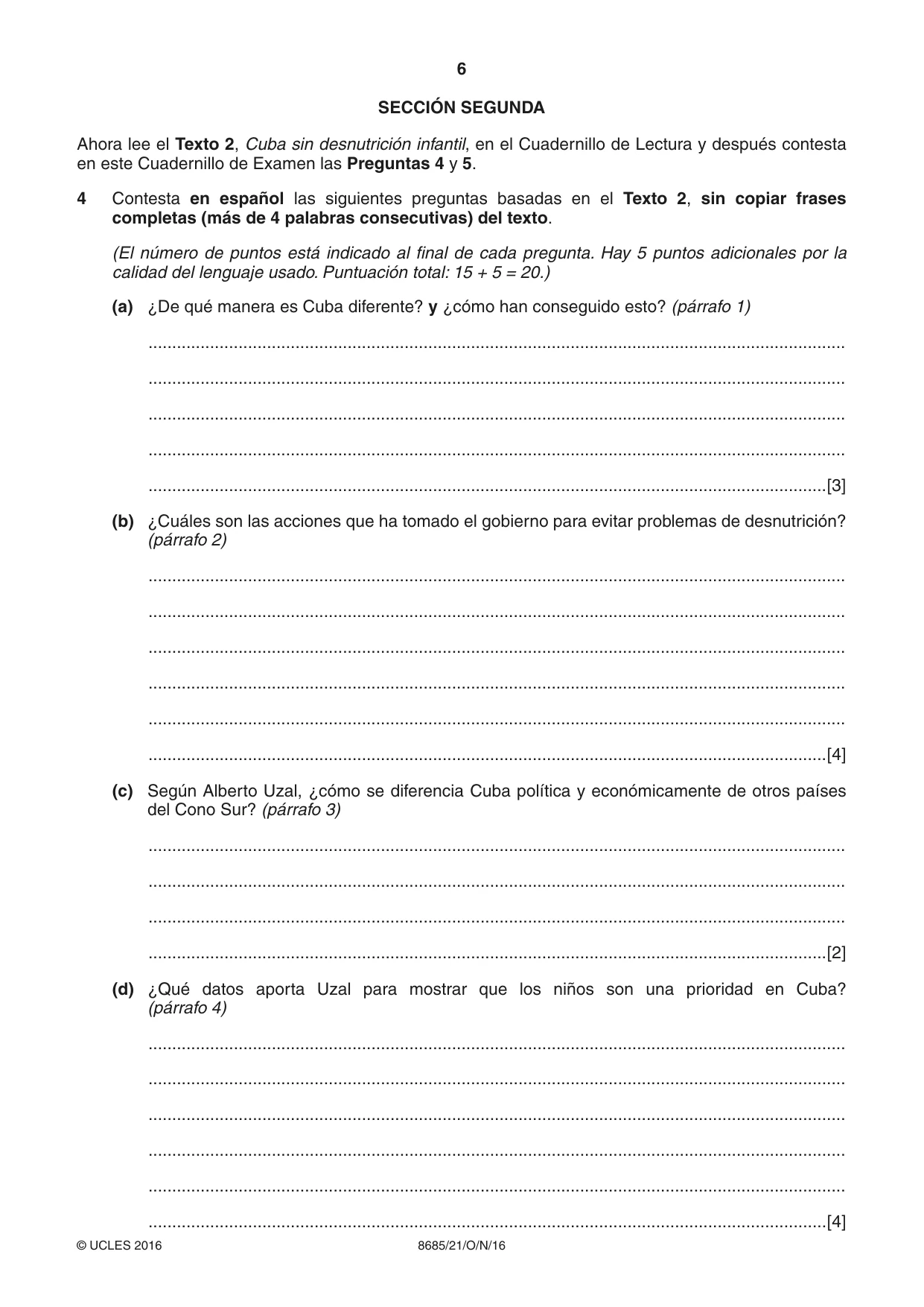 Cambridge A Level Spanish - Language (AS Level only) 8685 2016 Oct/Nov Paper 2 · Variant 1 question paper, page 6 of 8