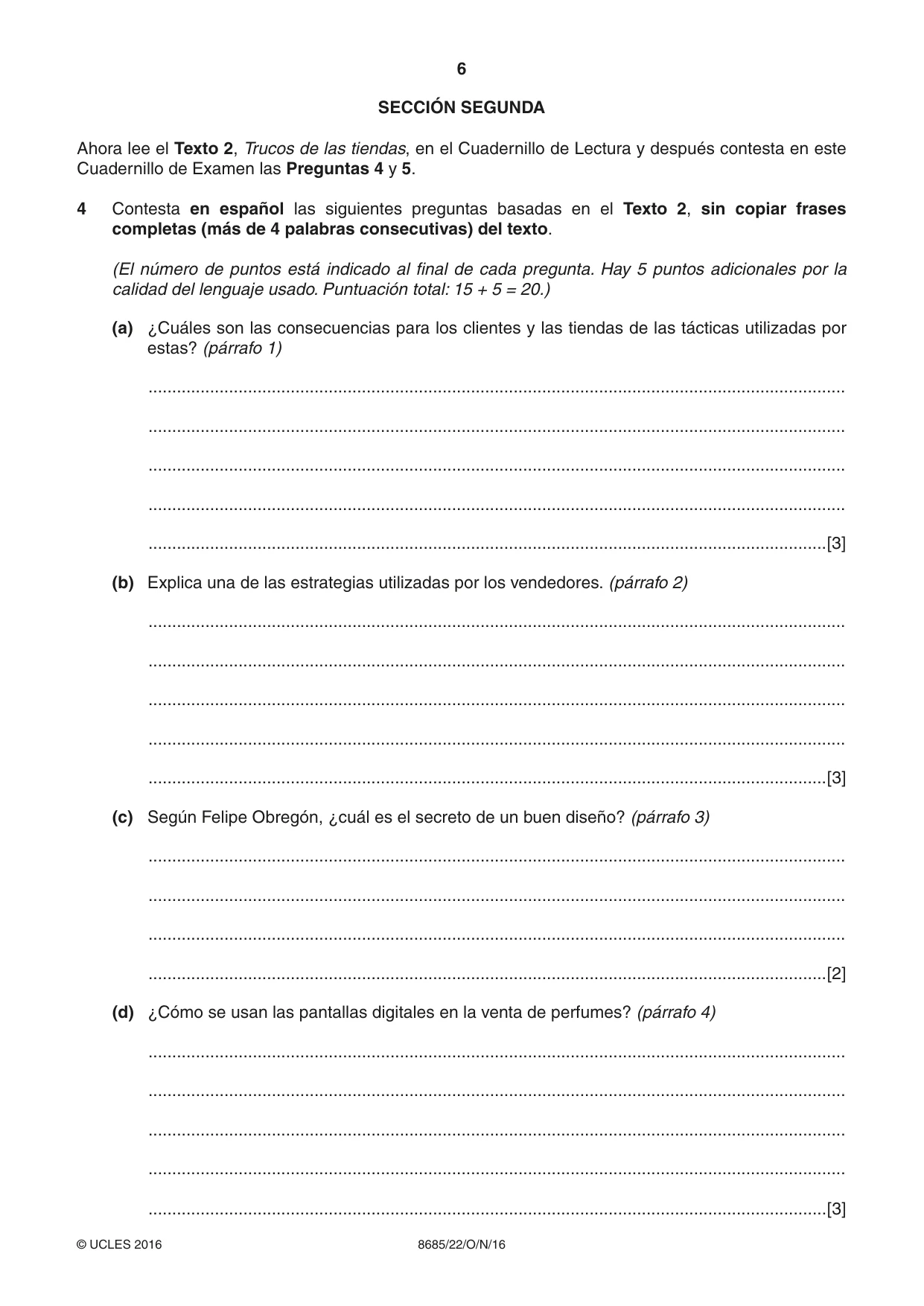 Cambridge A Level Spanish - Language (AS Level only) 8685 2016 Oct/Nov Paper 2 · Variant 2 question paper, page 6 of 8