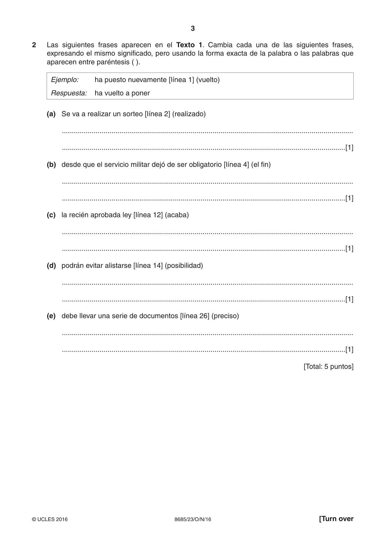 Cambridge A Level Spanish - Language (AS Level only) 8685 2016 Oct/Nov Paper 2 · Variant 3 question paper, page 3 of 8