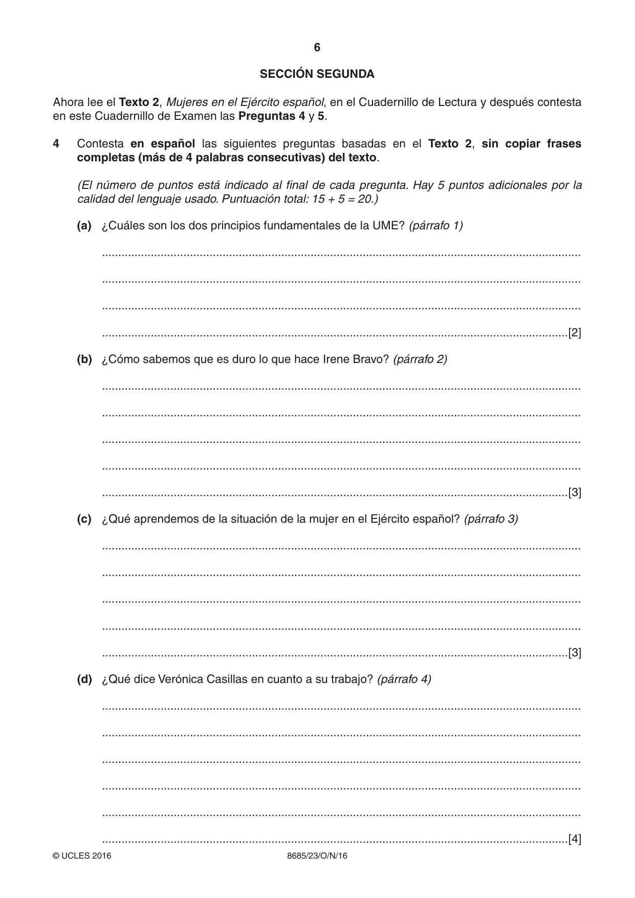 Cambridge A Level Spanish - Language (AS Level only) 8685 2016 Oct/Nov Paper 2 · Variant 3 question paper, page 6 of 8