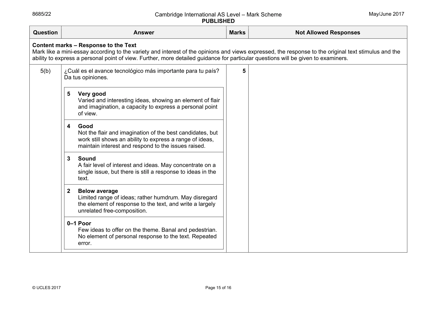 Mark scheme, page 15 of 16