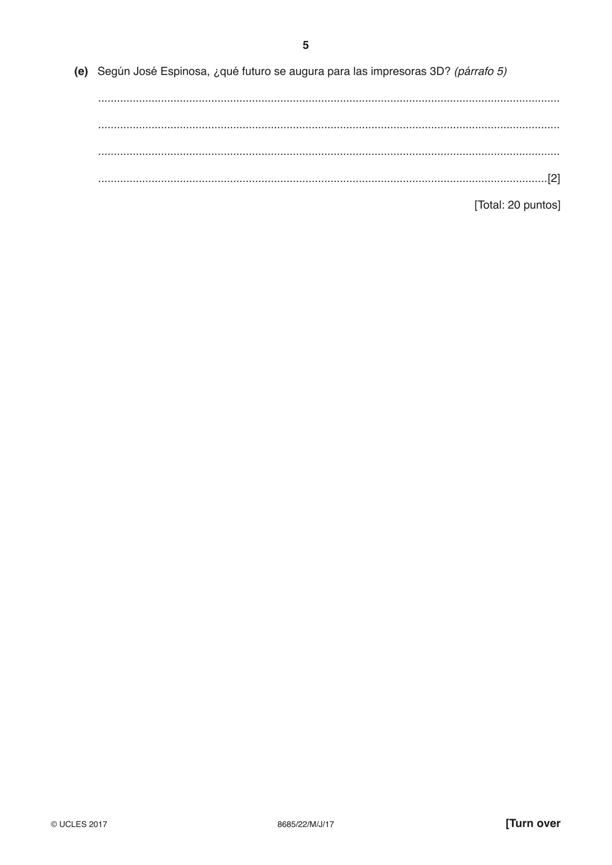Cambridge A Level Spanish - Language (AS Level only) 8685 2017 May/June Paper 2 · Variant 2 question paper, page 5 of 8