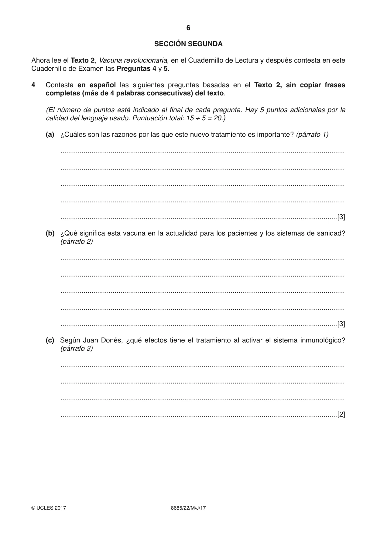 Cambridge A Level Spanish - Language (AS Level only) 8685 2017 May/June Paper 2 · Variant 2 question paper, page 6 of 8