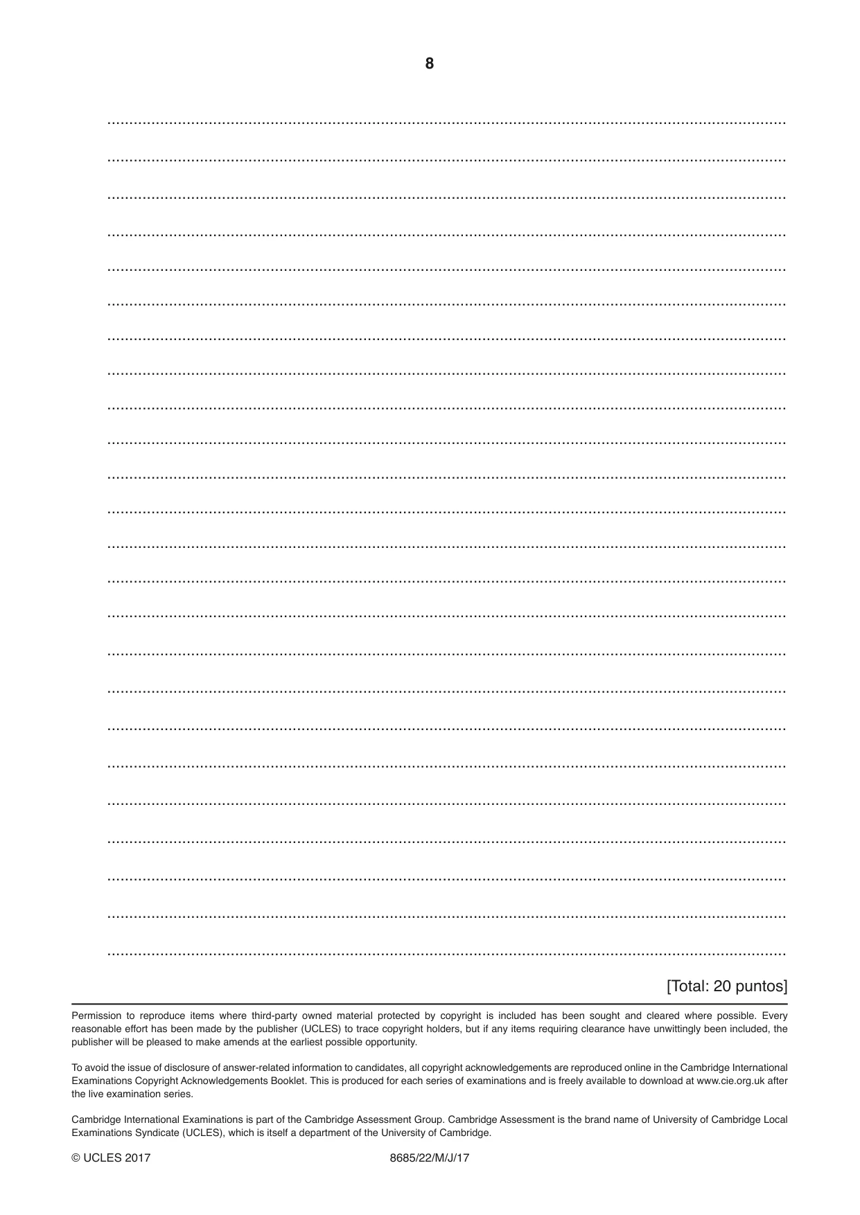 Cambridge A Level Spanish - Language (AS Level only) 8685 2017 May/June Paper 2 · Variant 2 question paper, page 8 of 8