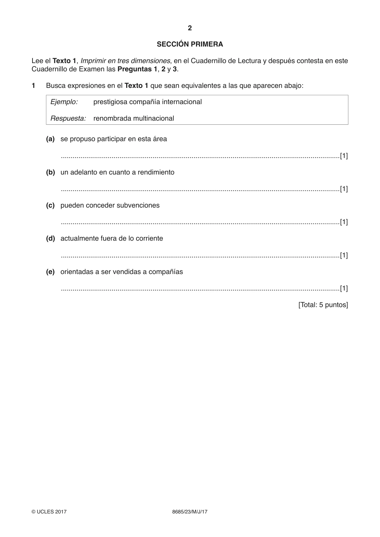 Cambridge A Level Spanish - Language (AS Level only) 8685 2017 May/June Paper 2 · Variant 3 question paper, page 2 of 8