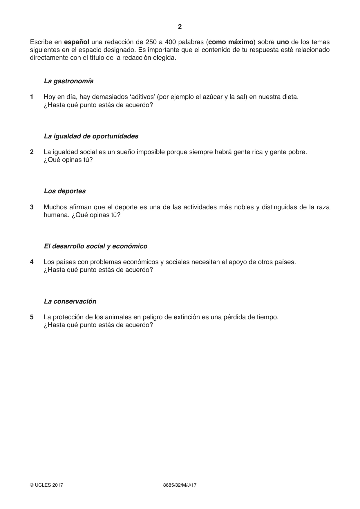 Cambridge A Level Spanish - Language (AS Level only) 8685 2017 May/June Paper 3 · Variant 2 question paper, page 2 of 8