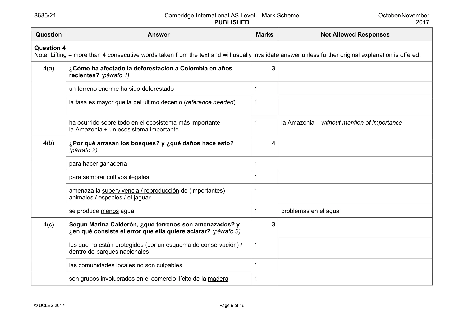 Mark scheme, page 9 of 16