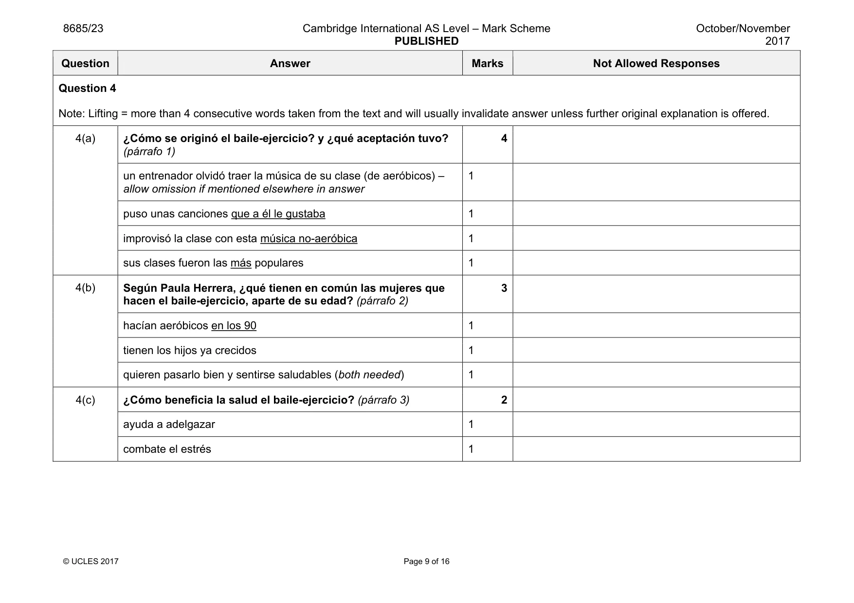 Mark scheme, page 9 of 16