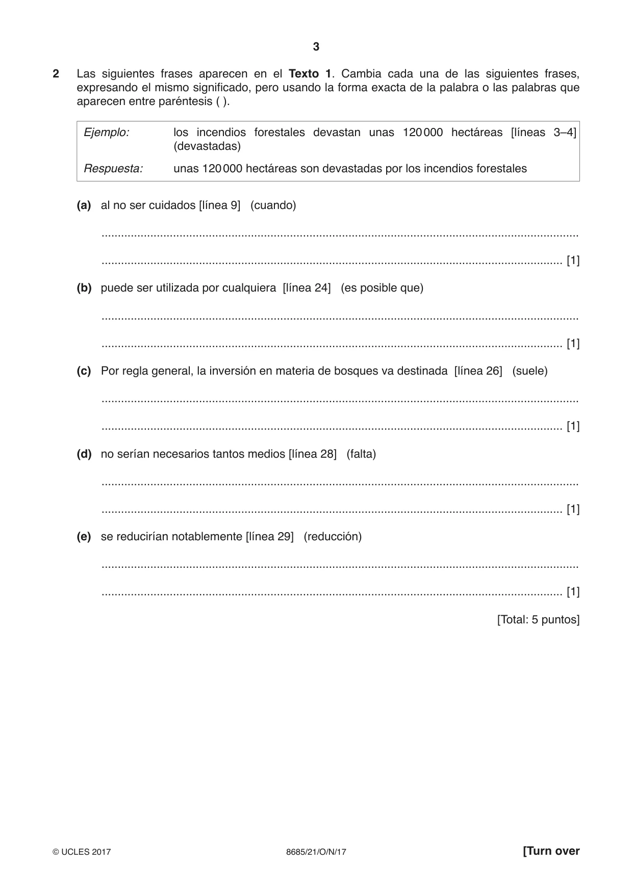 Cambridge A Level Spanish - Language (AS Level only) 8685 2017 Oct/Nov Paper 2 · Variant 1 question paper, page 3 of 8