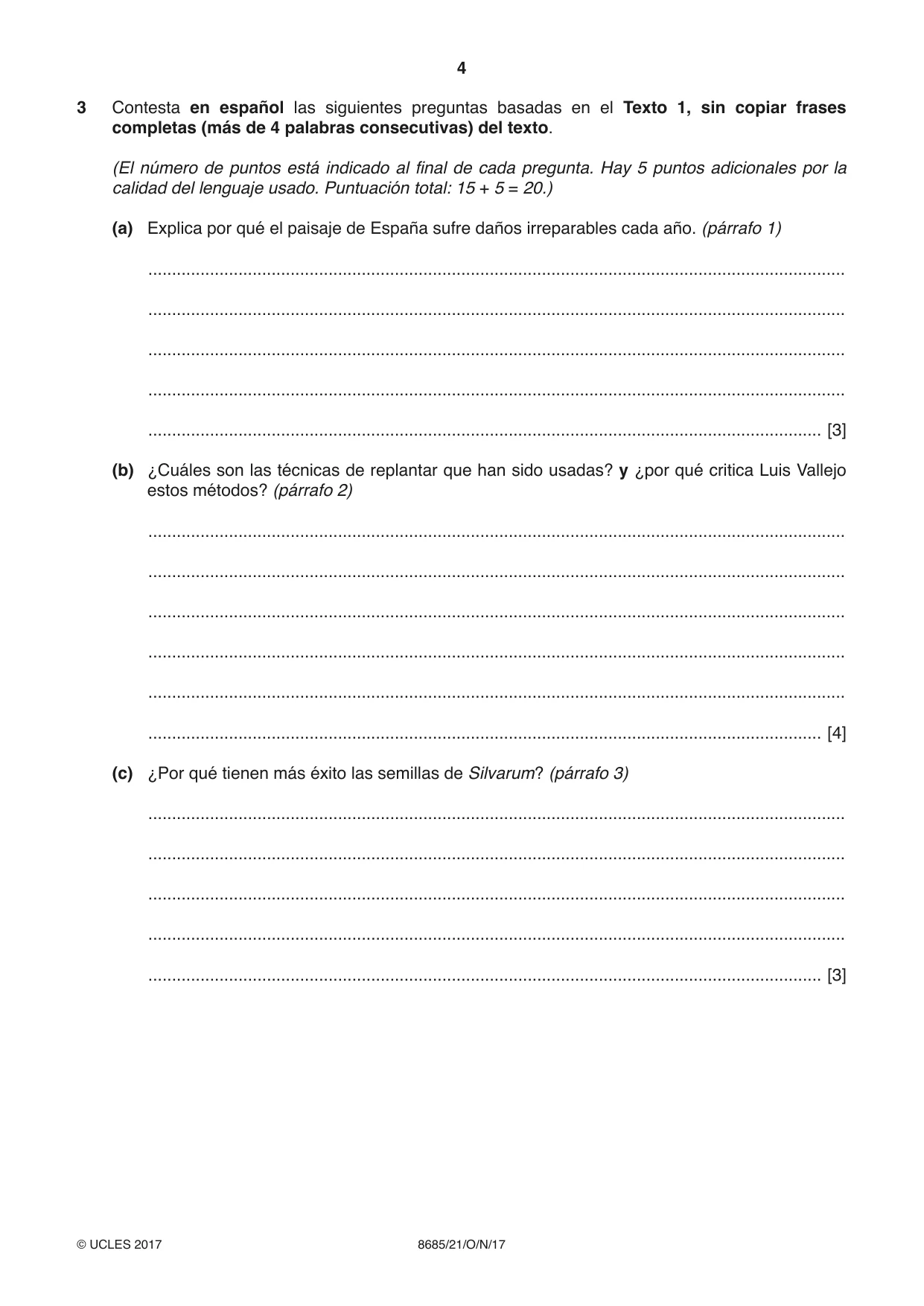 Cambridge A Level Spanish - Language (AS Level only) 8685 2017 Oct/Nov Paper 2 · Variant 1 question paper, page 4 of 8