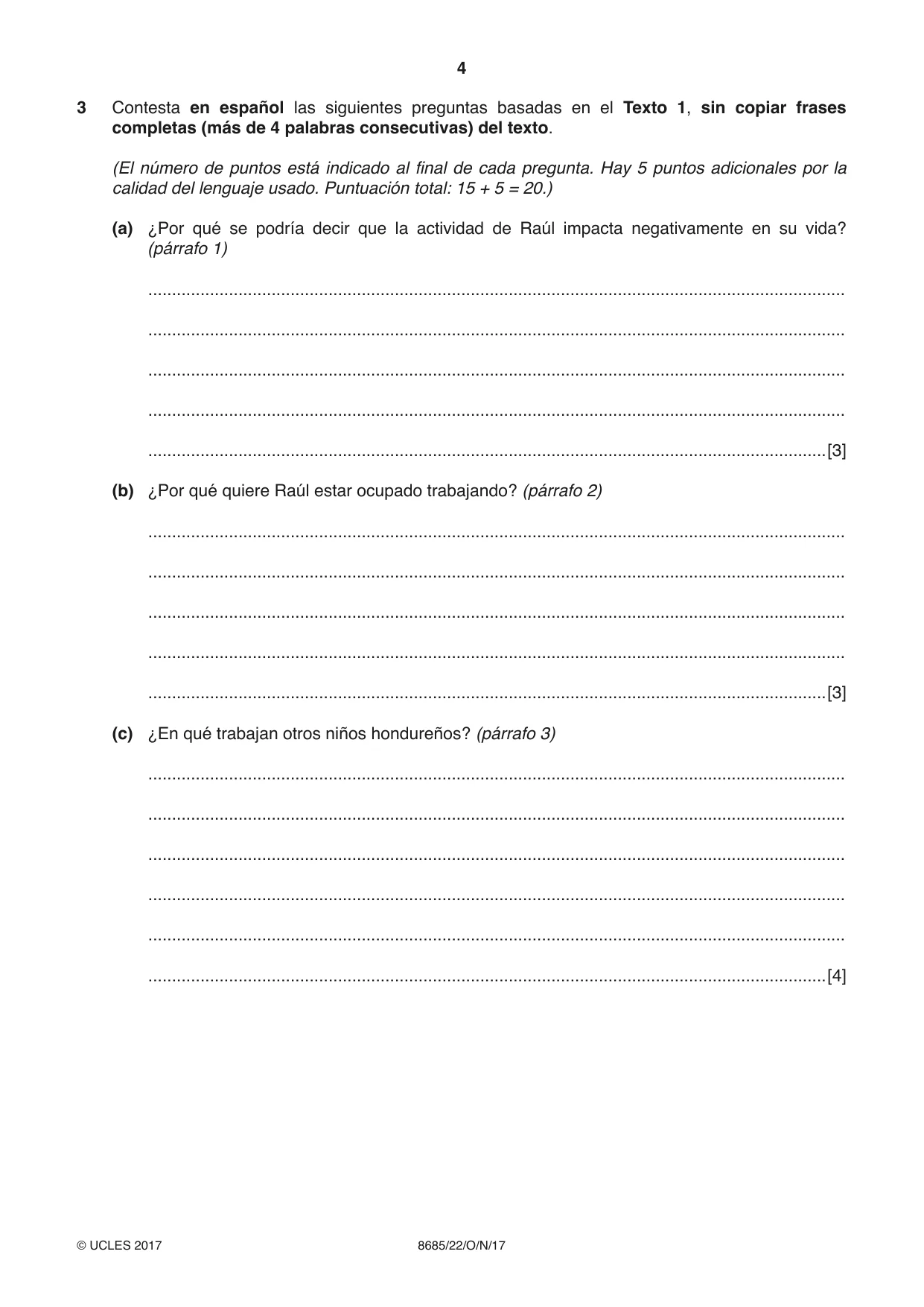 Cambridge A Level Spanish - Language (AS Level only) 8685 2017 Oct/Nov Paper 2 · Variant 2 question paper, page 4 of 8