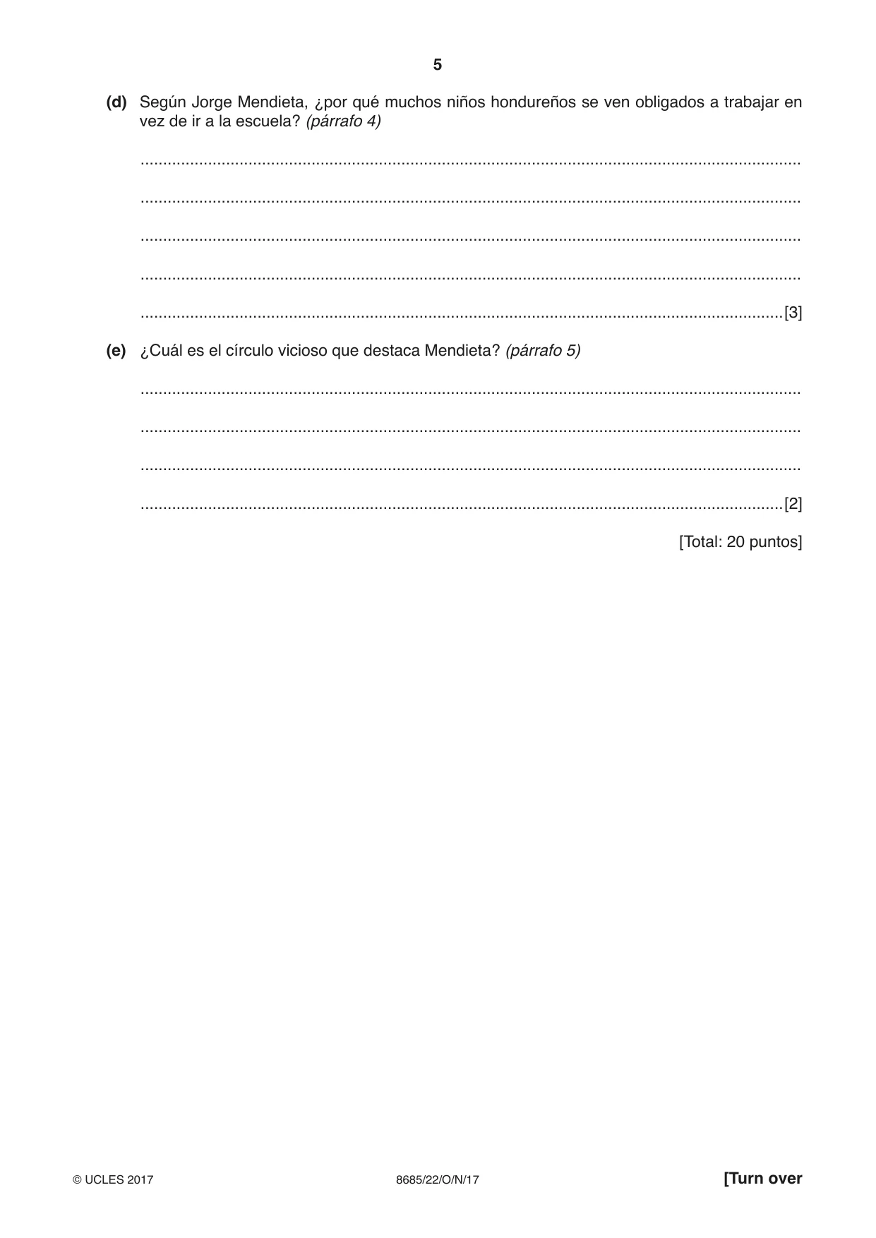 Cambridge A Level Spanish - Language (AS Level only) 8685 2017 Oct/Nov Paper 2 · Variant 2 question paper, page 5 of 8