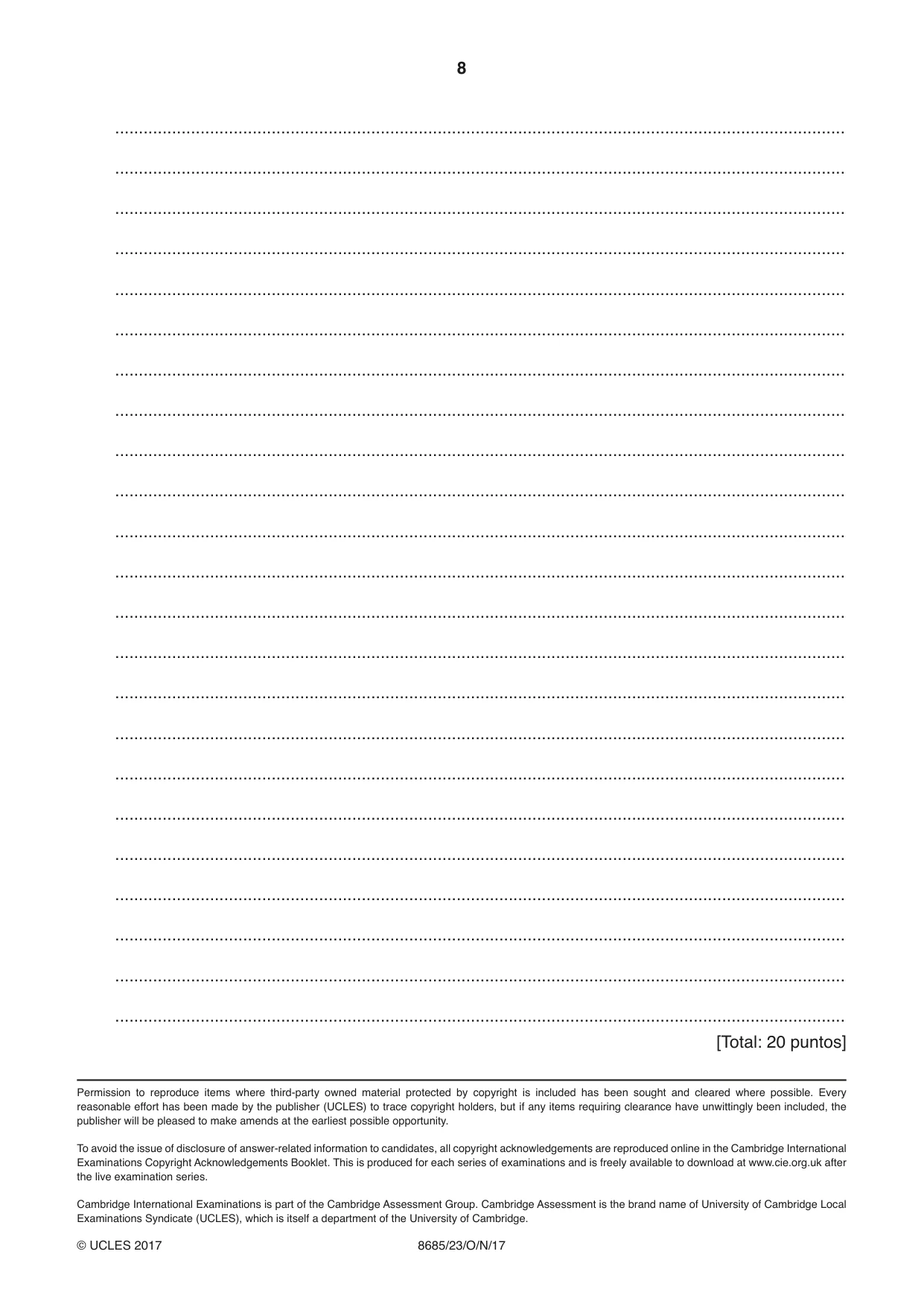 Cambridge A Level Spanish - Language (AS Level only) 8685 2017 Oct/Nov Paper 2 · Variant 3 question paper, page 8 of 8