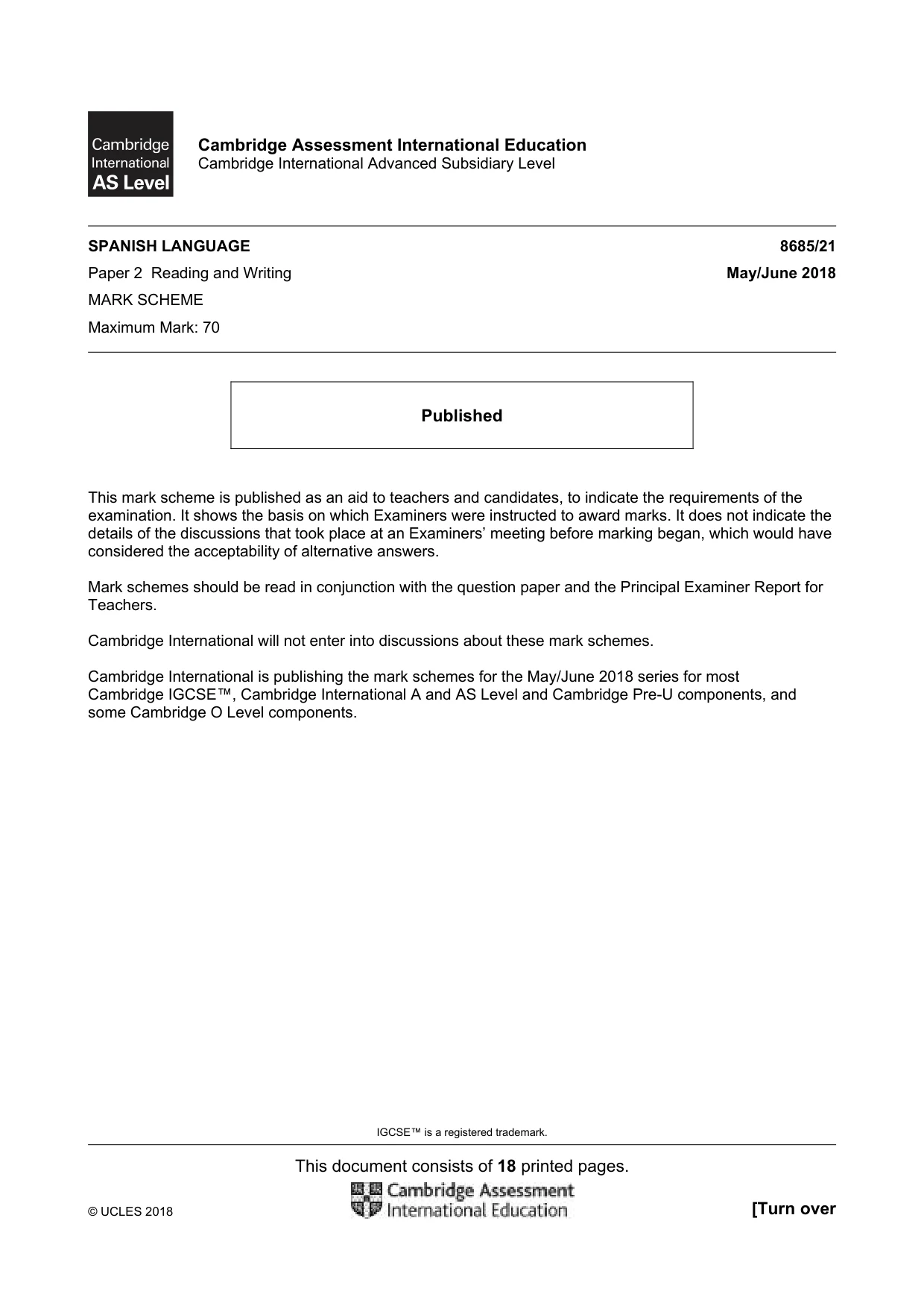Mark scheme, page 1 of 18