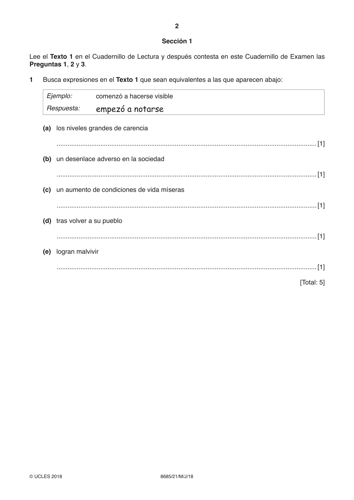 Cambridge A Level Spanish - Language (AS Level only) 8685 2018 May/June Paper 2 · Variant 1 question paper, page 2 of 8