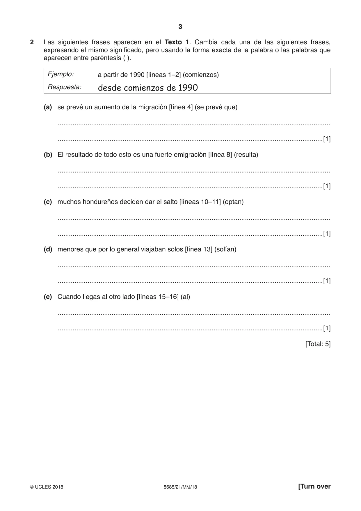 Cambridge A Level Spanish - Language (AS Level only) 8685 2018 May/June Paper 2 · Variant 1 question paper, page 3 of 8