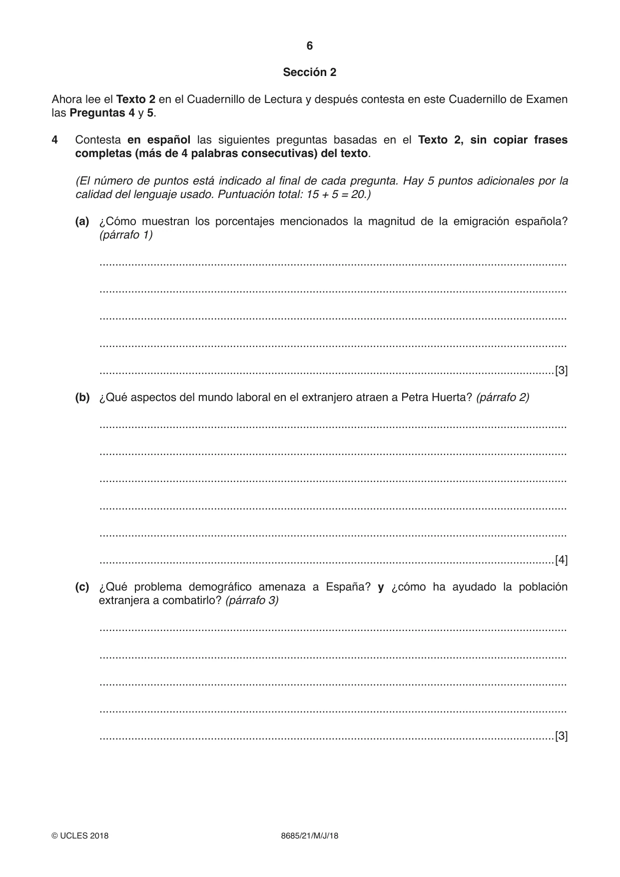 Cambridge A Level Spanish - Language (AS Level only) 8685 2018 May/June Paper 2 · Variant 1 question paper, page 6 of 8
