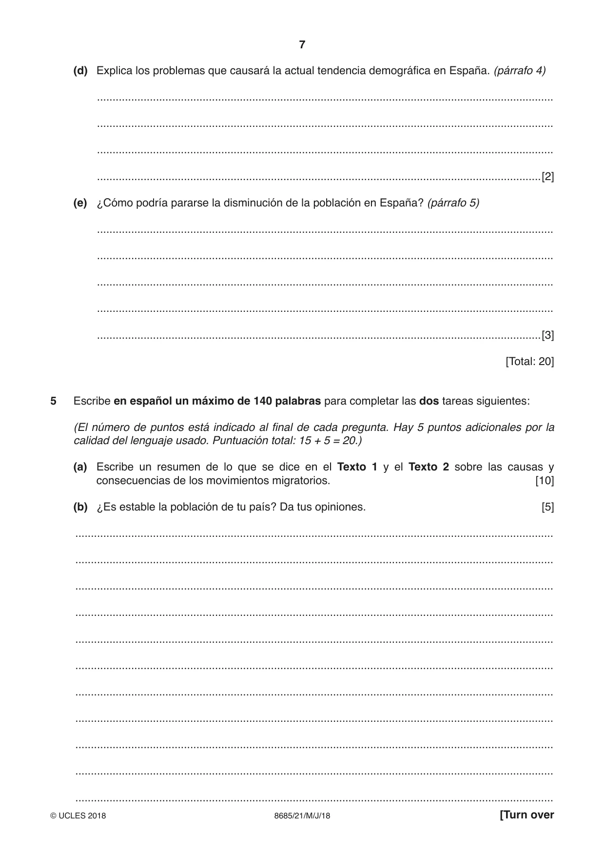 Cambridge A Level Spanish - Language (AS Level only) 8685 2018 May/June Paper 2 · Variant 1 question paper, page 7 of 8