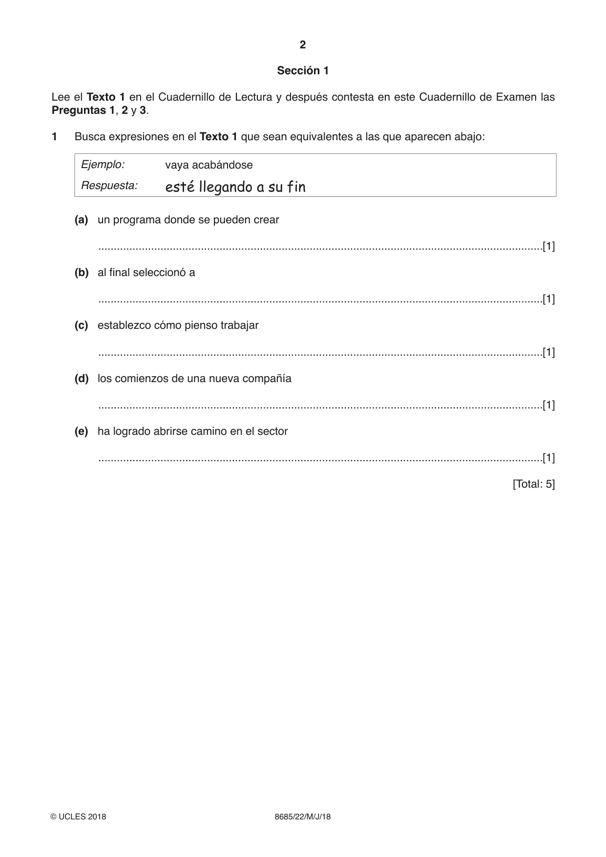 Cambridge A Level Spanish - Language (AS Level only) 8685 2018 May/June Paper 2 · Variant 2 question paper, page 2 of 8