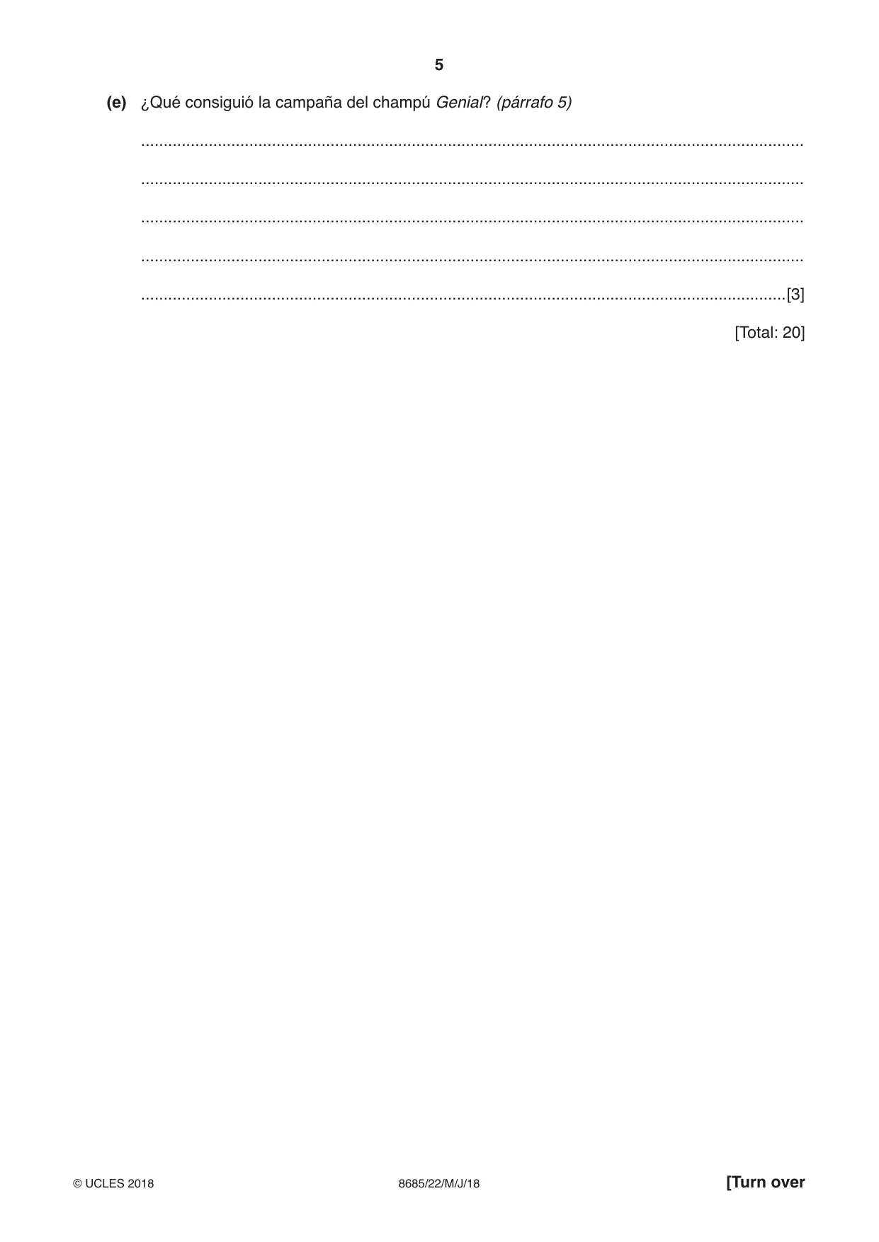 Cambridge A Level Spanish - Language (AS Level only) 8685 2018 May/June Paper 2 · Variant 2 question paper, page 5 of 8