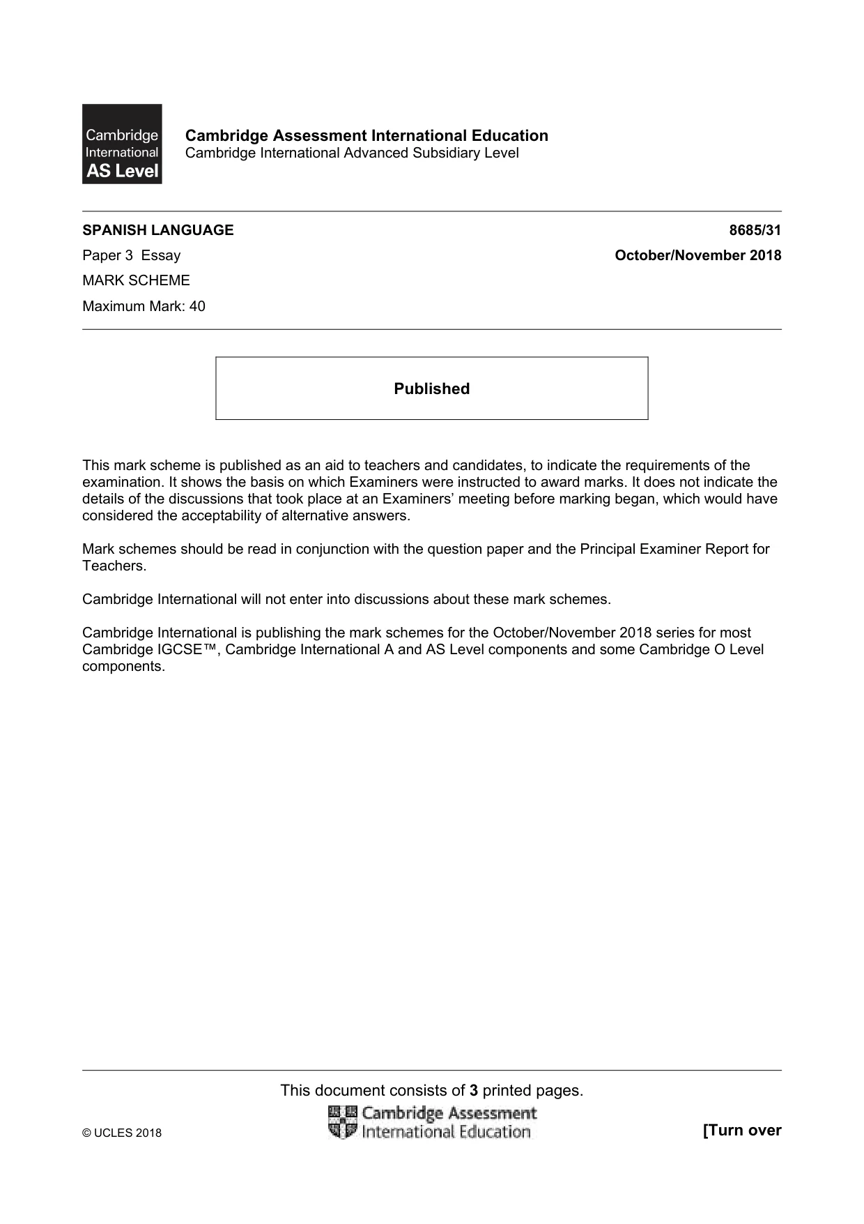 Mark scheme, page 1 of 3