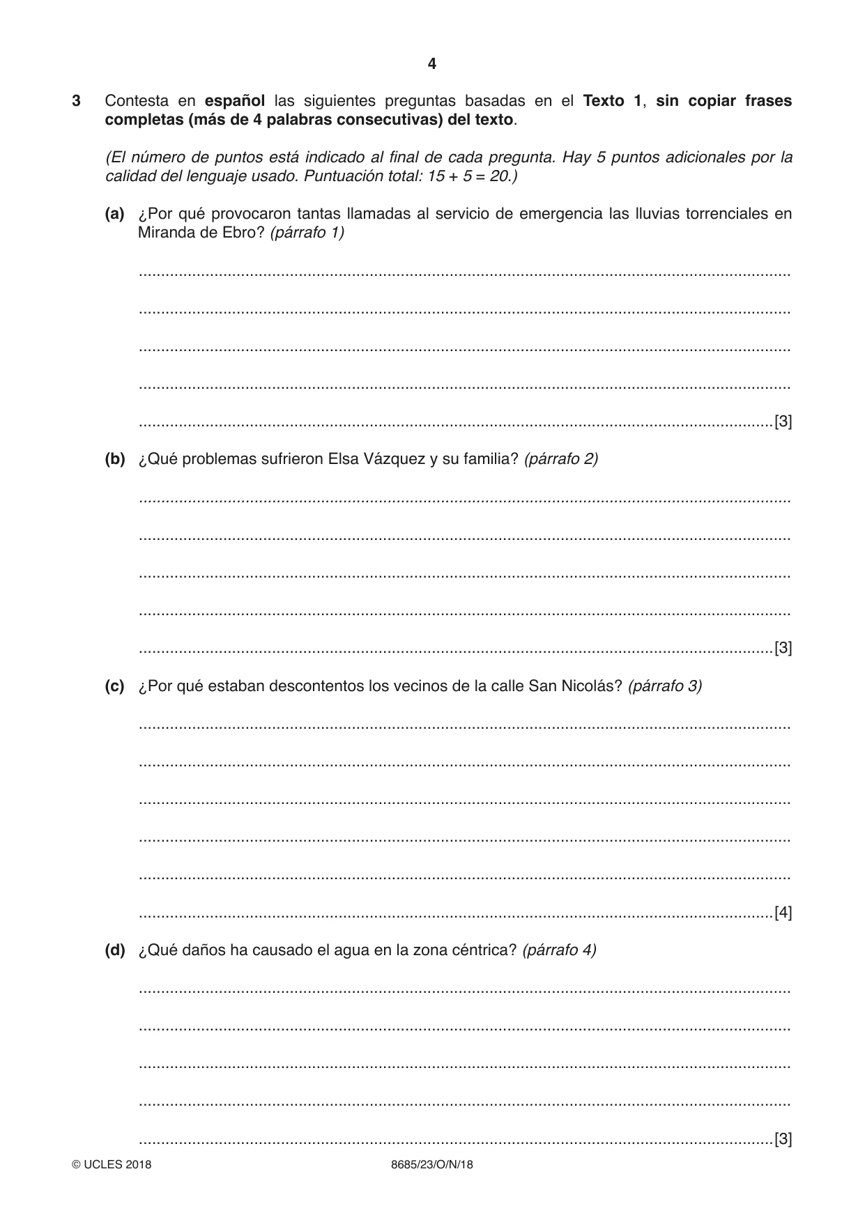 Cambridge A Level Spanish - Language (AS Level only) 8685 2018 Oct/Nov Paper 2 · Variant 3 question paper, page 4 of 8