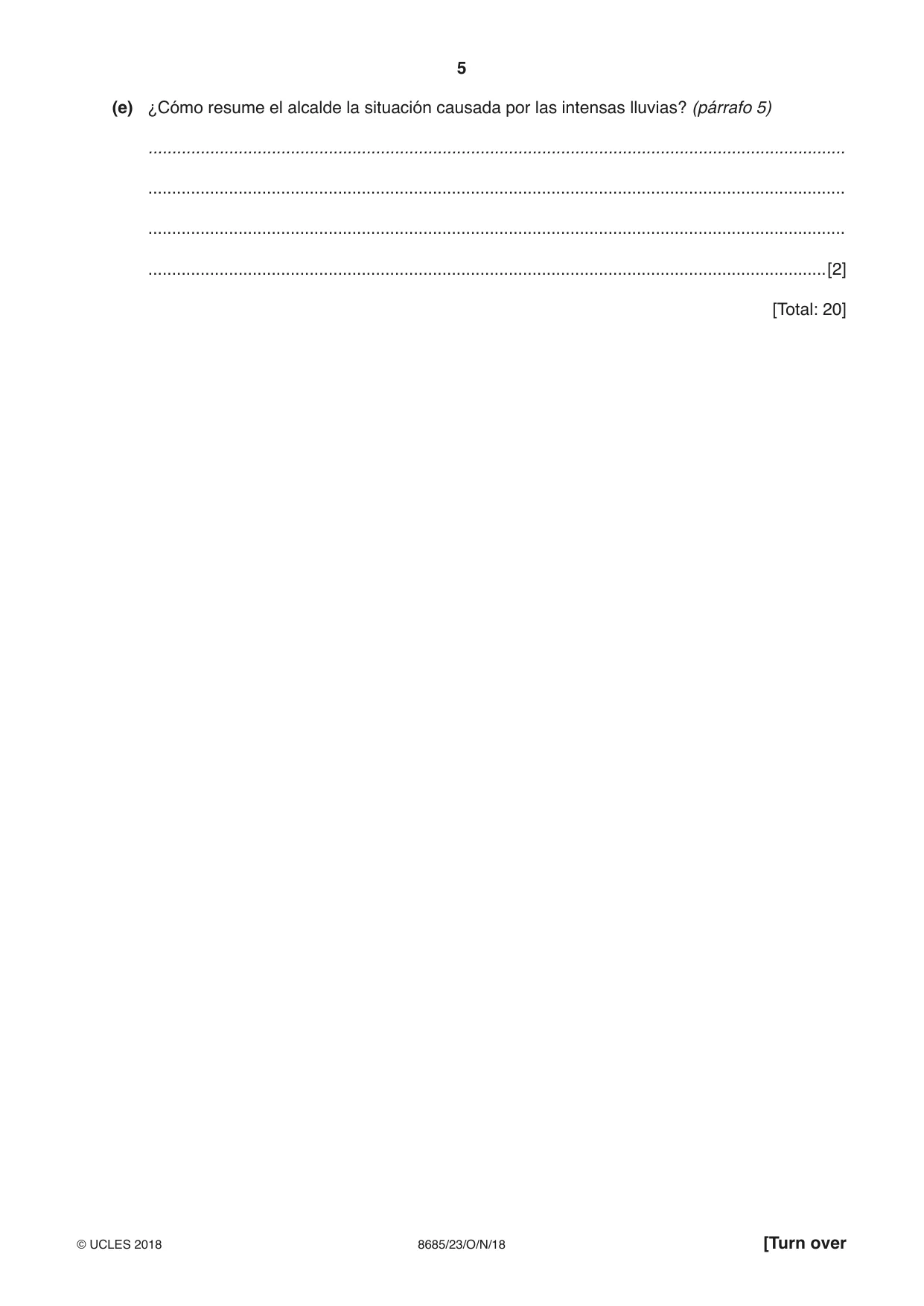 Cambridge A Level Spanish - Language (AS Level only) 8685 2018 Oct/Nov Paper 2 · Variant 3 question paper, page 5 of 8